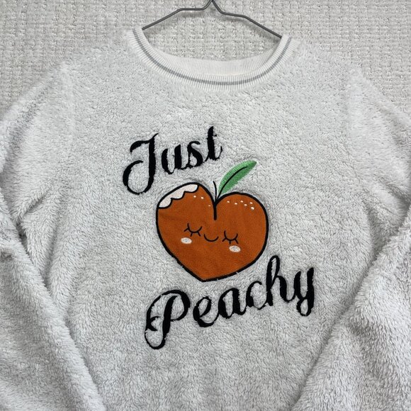 Weekend Edition Just Peachy Sweater Women’s Sz S Fuzzy Sherpa Fleece Cozy Comfy - Picture 2 of 14
